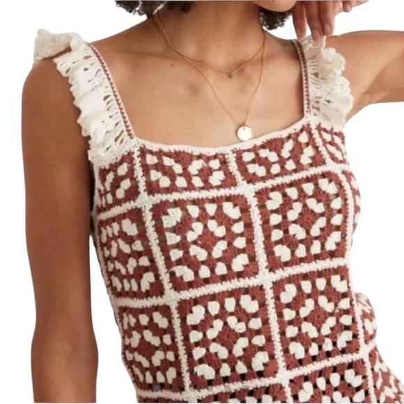 *NWOT Marine Layer Brown Cream Archive Cora Ruffle Crochet Tank Top – Sz S - Picture 2 of 13